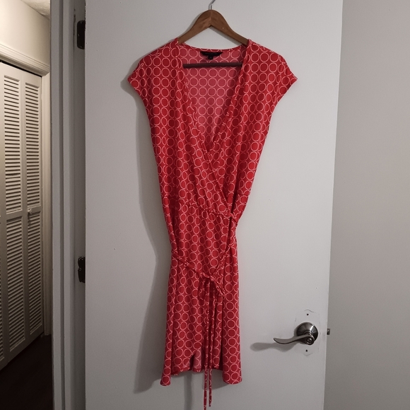 Banana Republic Women Orange Small Wrap Dress Geometric Print Knee Length - Picture 3 of 9